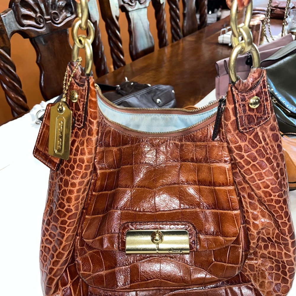 Coach Tan Crocodile Pattern Shoulder Bag